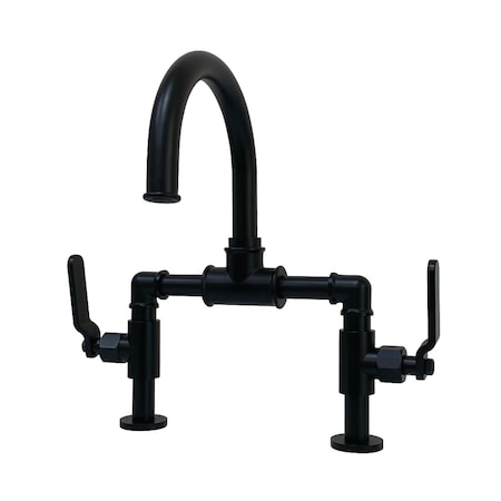 Kingston Brass Whitaker Industrial Style Bridge Bathroom Faucet W/ Pop-Up Drain, Black KS2170KL